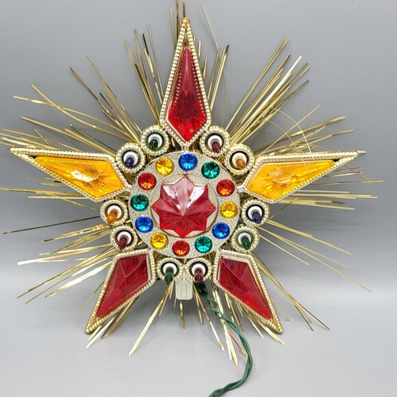 Vtg Christmas Jewel Star Tree Top 10 Light Crystal Holiday Ornament Indoor Use - Picture 1 of 11